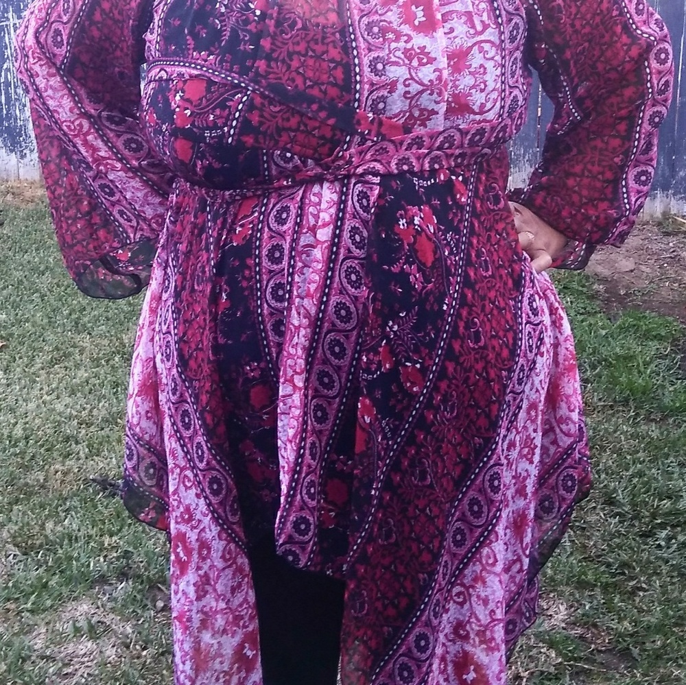 Red and black print boho top
